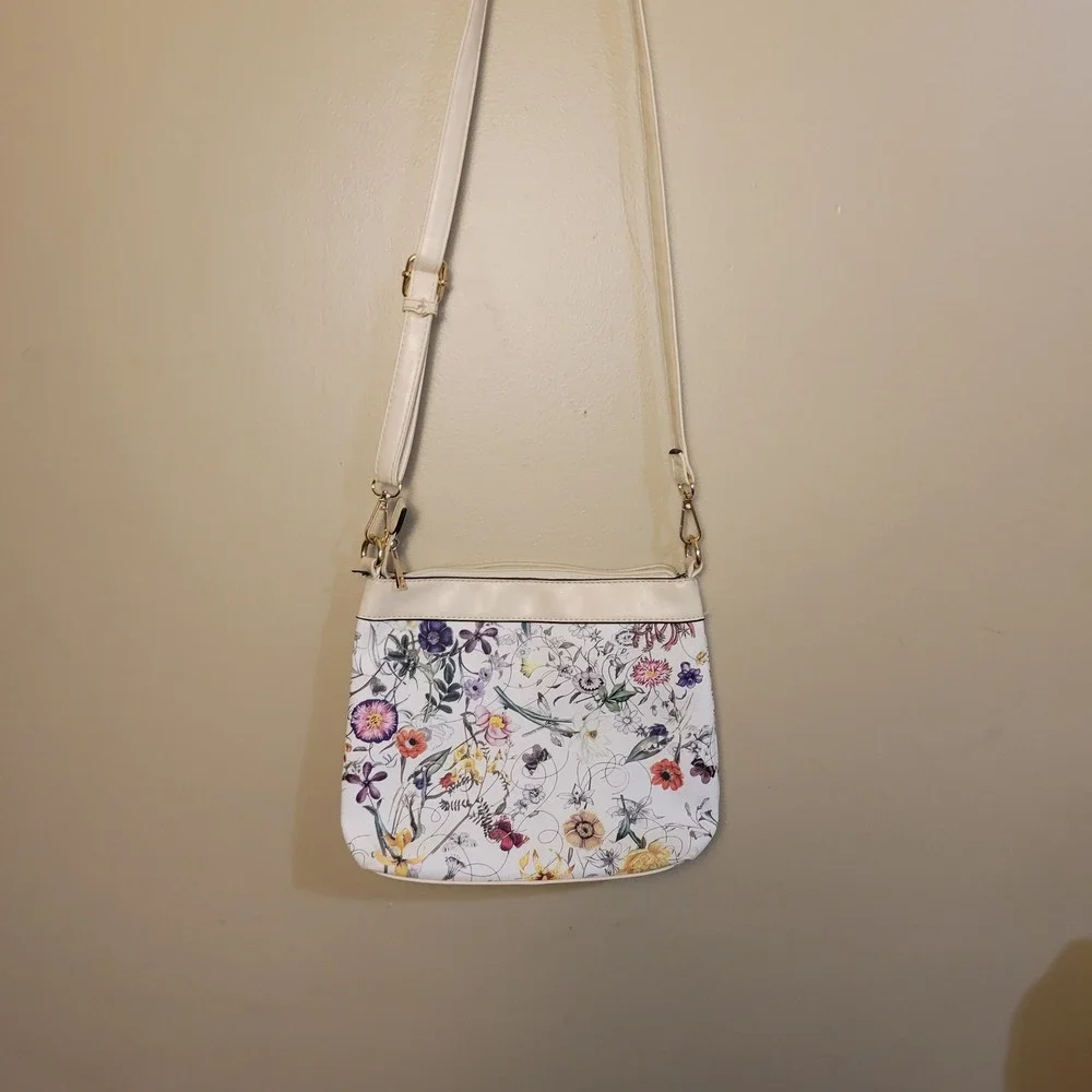 Cream Floral Hobo Bag and Crossbody Set Gold Hardware Botanical Print 2pc